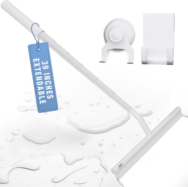 BADIONA Telescopic Shower Squeegee - with Suction Hook & up to 100 cm I Shower Squeegee for Glass Doors Cleaner squiggy for Tile and Walls Bathroom Squeeze for Door Long Handle - Image 1